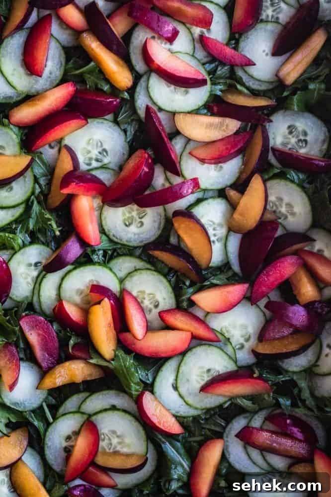 Mizuna with cucumbers and plums