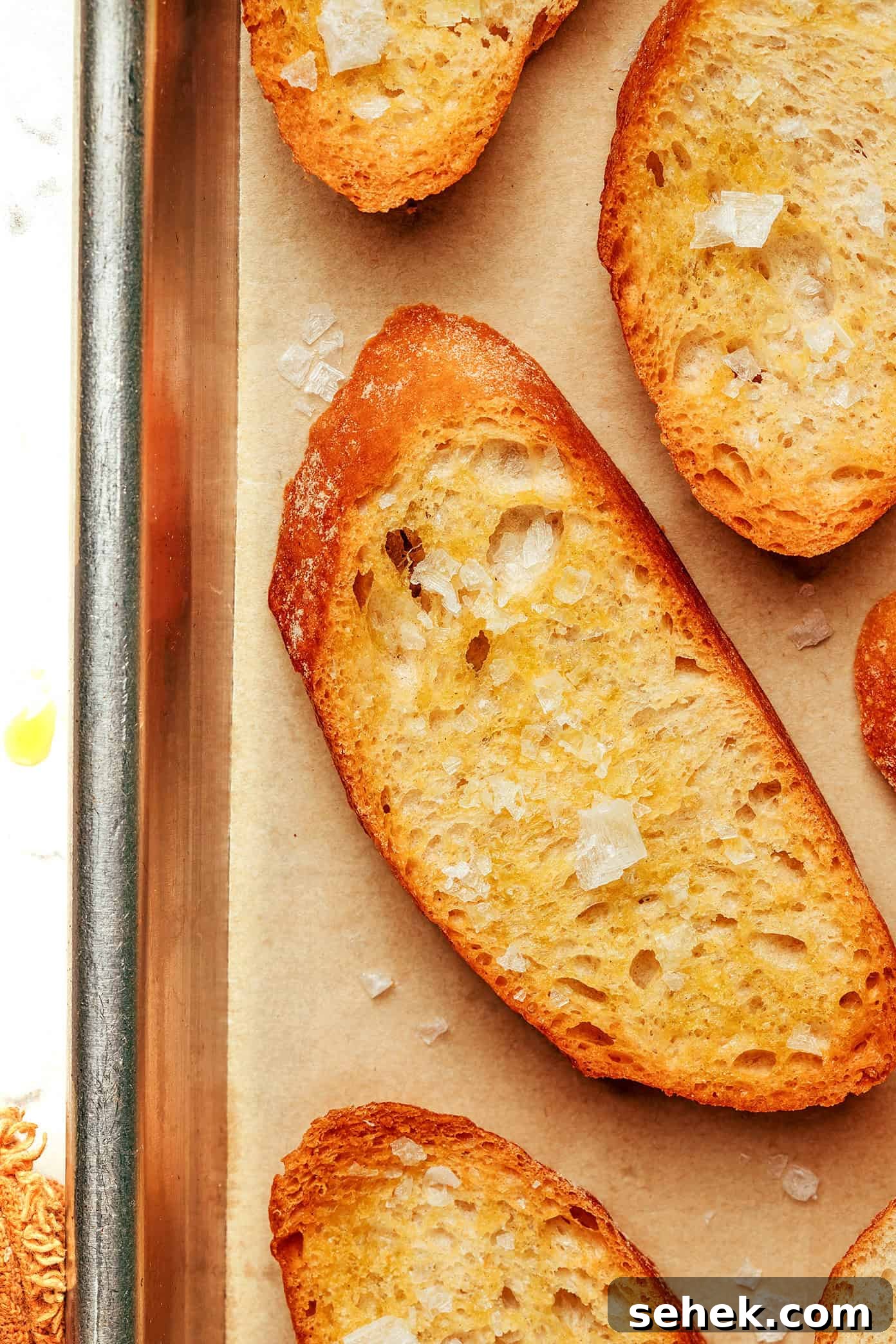 Crostini: Crispy Italian Toasts with Savory Toppings 5 Crostini on baking sheet