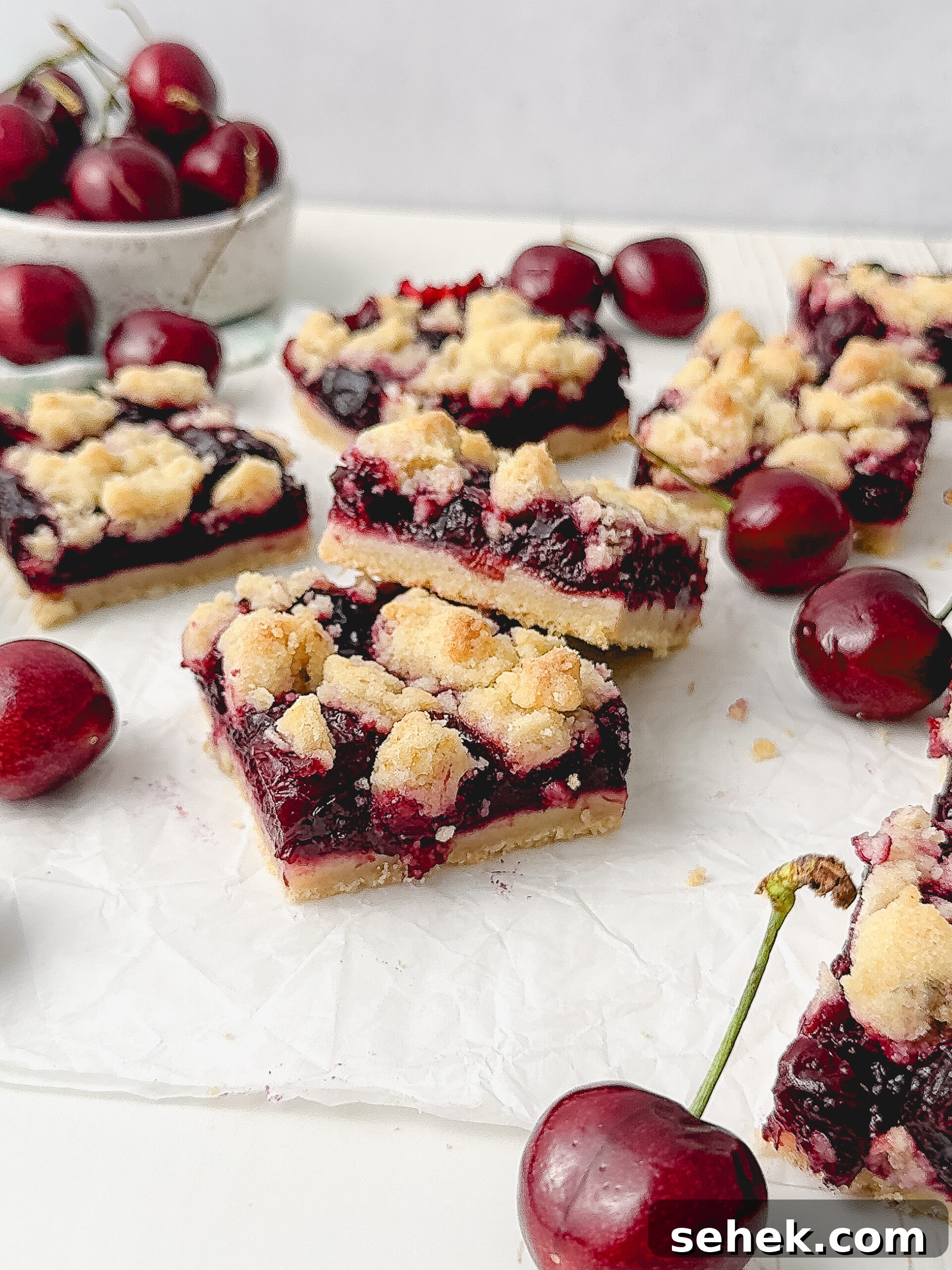 Cherry Crumb Bars with Buttery Streusel 8 Cherry crumb bars ready to serve